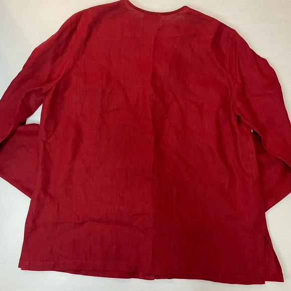 Neiman Marcus Exclusive Maroon 100% Linen Tunic Button Front Blouse Size 1X - Picture 10 of 10